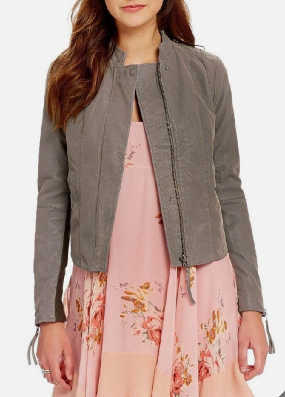 NWT FREE PEOPLE Steel Mill Gray Vegan Leather Faux Suede Moto Jacket - Size 10